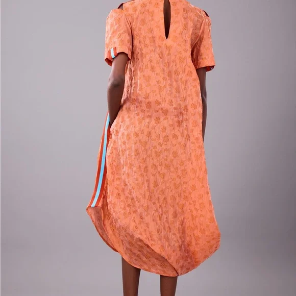 Asymmetrical Orange Dress with Striped Detail - Picture 1 of 4